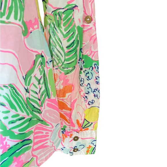 Lilly Pulitzer Target Nosey Posey Pink Aqua Blue Floral Button Down Blouse - S - Picture 10 of 15